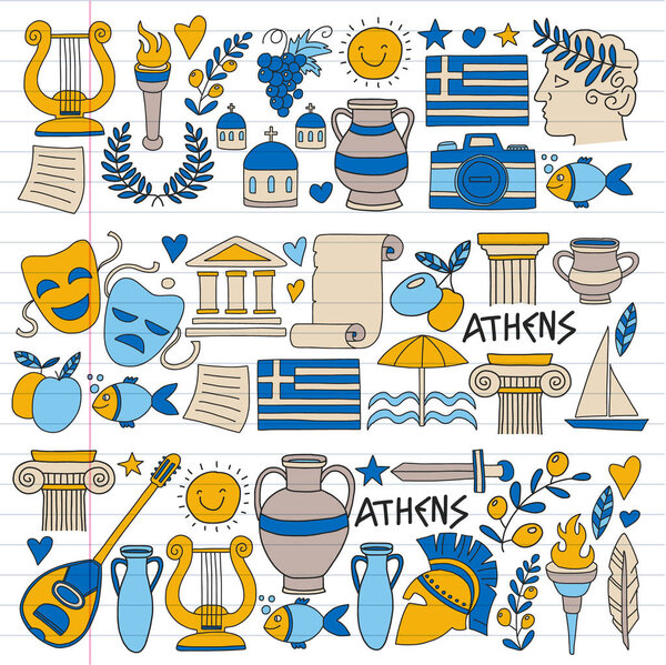 Vector set of doodle Greece icons