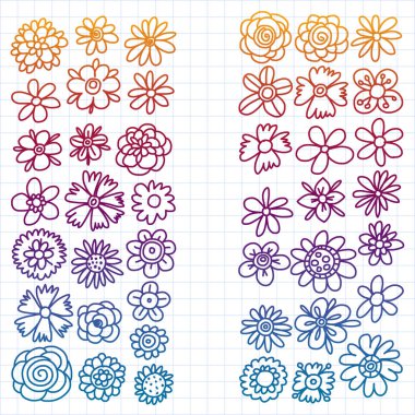 Vektör set renkli doodle çiçek. Düğün süsleme.