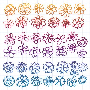 Vektör set renkli doodle çiçek. Düğün süsleme.