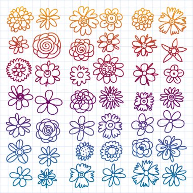 Vektör set renkli doodle çiçek. Düğün süsleme.