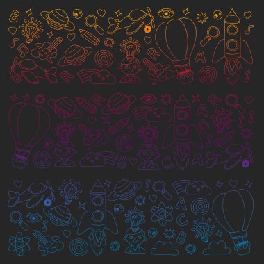 Küçük çocuklar için eğitim ve hayal illüstrasyon. Görüntü anaokulu, okul çocukları için. Seyahat, macera, keşif.