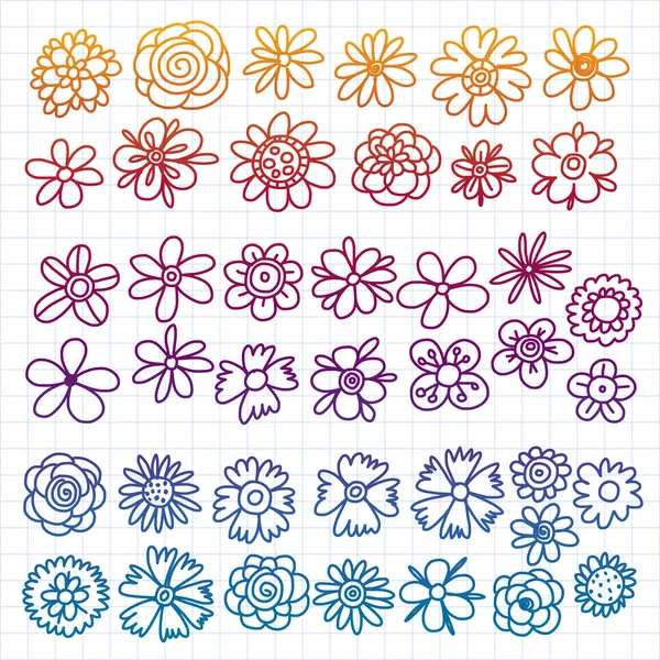 Vektör set renkli doodle çiçek. Düğün süsleme.