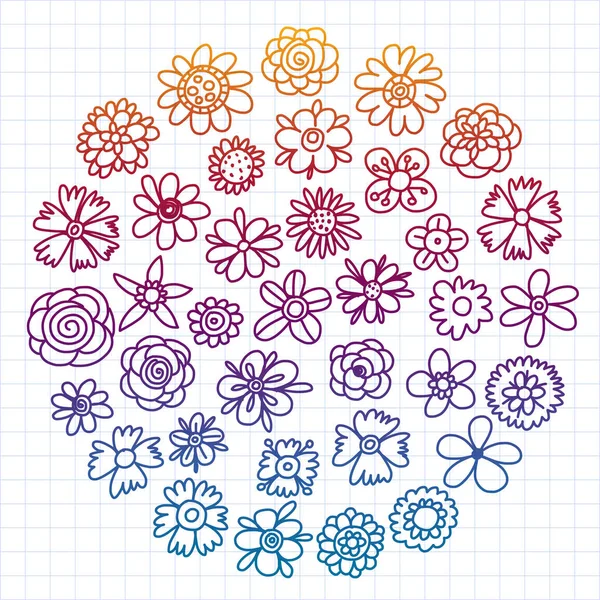 Vector set of colorful doodle flowers. Wedding ornament. — Stock Vector