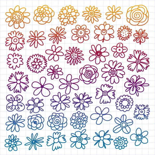 Vektor-Set von bunten Doodle-Blumen. Hochzeitsschmuck. — Stockvektor