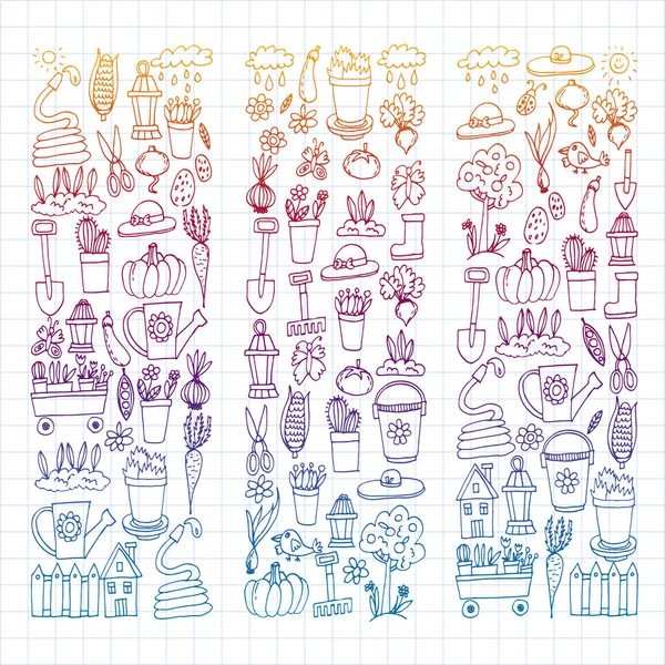 Bahçe, tarım, Bahçe aletleri, ekipman, hasat. Bahçe öğeleri simgelerin.