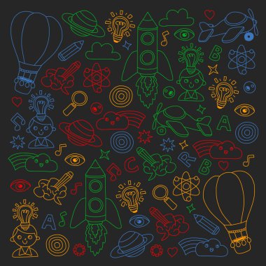 Küçük çocuklar için eğitim ve hayal illüstrasyon. Görüntü anaokulu, okul çocukları için. Seyahat, macera, keşif.