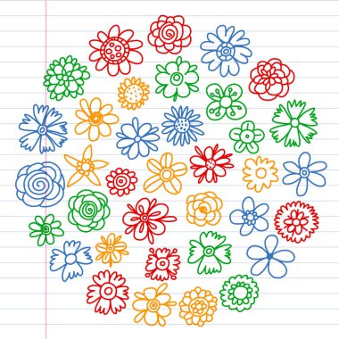 Vektör set renkli doodle çiçek. Düğün süsleme.