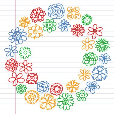 Vektör set renkli doodle çiçek. Düğün süsleme.