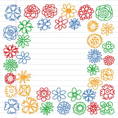 Vektör set renkli doodle çiçek. Düğün süsleme.