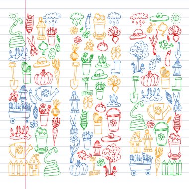 Bahçe, tarım, Bahçe aletleri, ekipman, hasat. Bahçe öğeleri simgelerin.