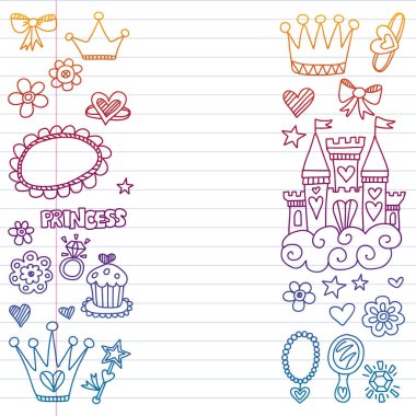 Küçük kızlar için Prenses Doğum günü partisi. Anaokulu, okul çocukları resim. Resimde Kalesi, Peri, elbise, taç olan çocuklar için.