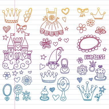 Küçük kızlar için Prenses Doğum günü partisi. Anaokulu, okul çocukları resim. Resimde Kalesi, Peri, elbise, taç olan çocuklar için.