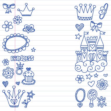 Küçük kızlar için Prenses Doğum günü partisi. Anaokulu, okul çocukları resim. Resimde Kalesi, Peri, elbise, taç olan çocuklar için.