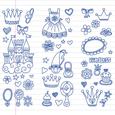 Küçük kızlar için Prenses Doğum günü partisi. Anaokulu, okul çocukları resim. Resimde Kalesi, Peri, elbise, taç olan çocuklar için.