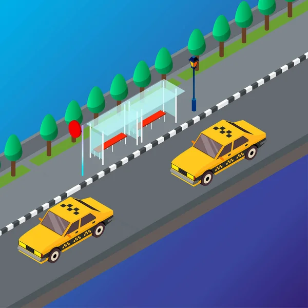 Векторная траспортационная иллюстрация. Иконы транспорта. Такси. Изометрическое изображение автомобиля. Концепция движения и скорости . — стоковый вектор
