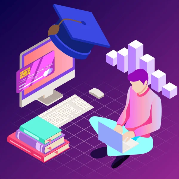 Utbildning. Vektorillustration av online lärande koncept. Skolan, framtida teknik, e-lärande. — Stock vektor
