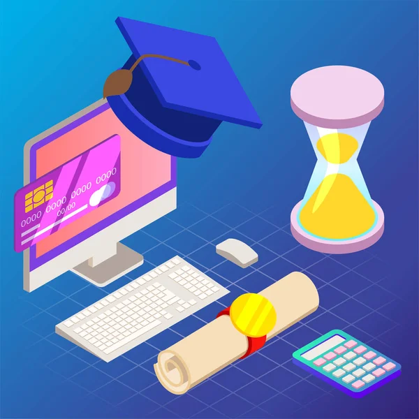 Onderwijs. Vectorillustratie van online leren-concept. School, technologie van de toekomst, e-learning. — Stockvector