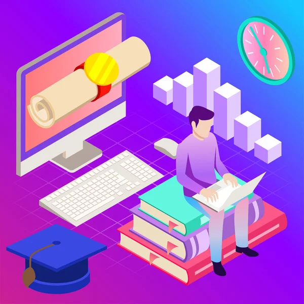 Educação. Ilustração vetorial do conceito de aprendizagem online. Escola, tecnologia futura, e-learning . —  Vetores de Stock