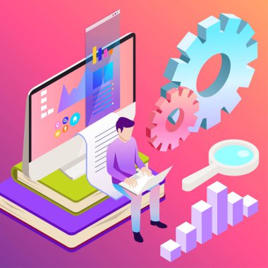 Dijital pazarlama vektör çizim. Afiş tasarım şablonu. Teknolojik altyapı.