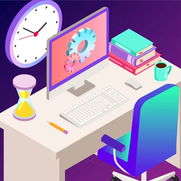 Ilustración vectorial de oficina. Iconos de negocios. Comunicación entre personas. Trabajo para la empresa — Vector de stock