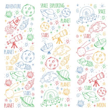 Uzay vektör çizim. Bilim, teknoloji desen. Roket ve uzay.