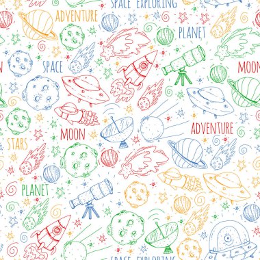 Uzay vektör çizim. Bilim, teknoloji desen. Roket ve uzay.