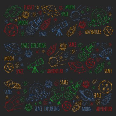 Uzay vektör çizim. Bilim, teknoloji desen. Roket ve uzay.