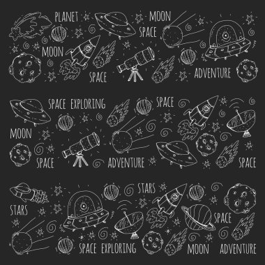 Uzay vektör çizim. Bilim, teknoloji desen. Roket ve uzay.