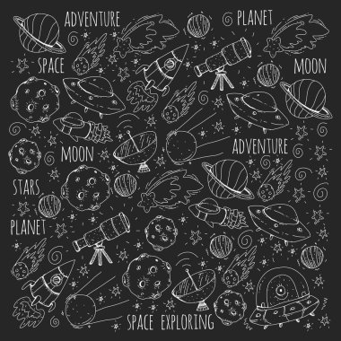 Uzay vektör çizim. Bilim, teknoloji desen. Roket ve uzay.