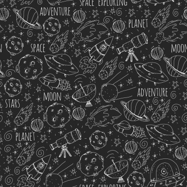 Uzay vektör çizim. Bilim, teknoloji desen. Roket ve uzay.