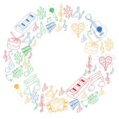 Müzik arka plan desenleri için. Müzik aletleri ile vektör çizim.