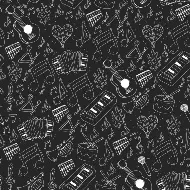 Müzik arka plan desenleri için. Müzik aletleri ile vektör çizim.