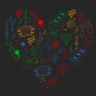 Müzik arka plan desenleri için. Müzik aletleri ile vektör çizim