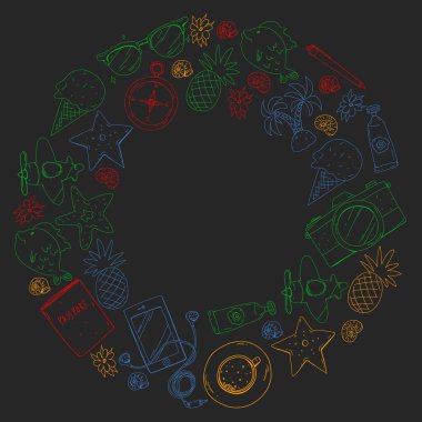 Seyahat vektör desen. Macera, plaj, tropikal tasarım.