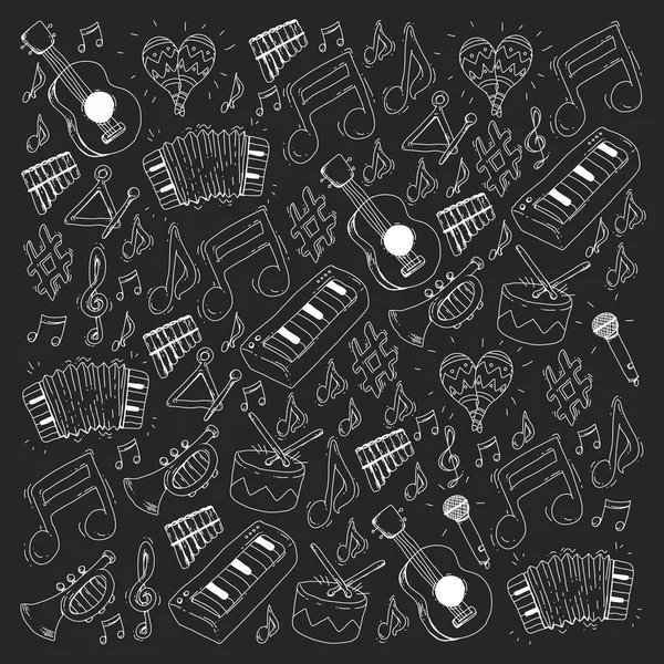 Fondo musical para patrones. Ilustración vectorial con instrumentos musicales . — Archivo Imágenes Vectoriales