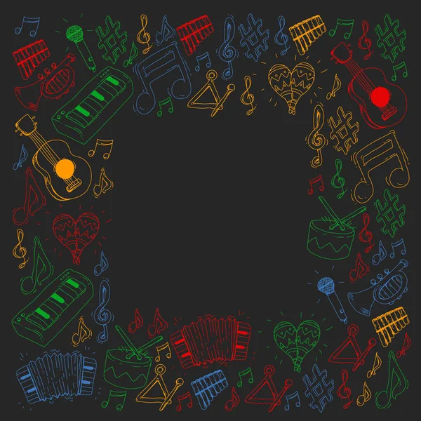 Fond musical pour motifs. Illustration vectorielle avec instruments de musique . — Image vectorielle