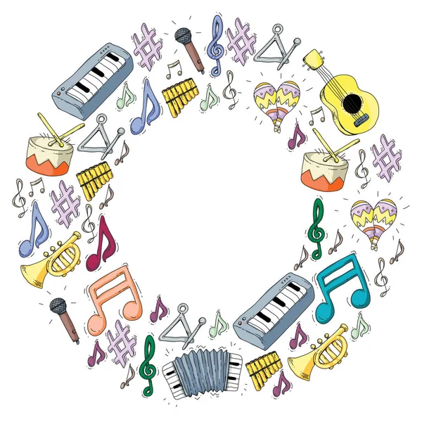 Fondo musical para patrones. Ilustración vectorial con instrumentos musicales . — Vector de stock