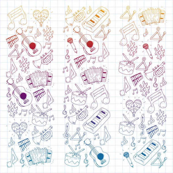 音楽の背景パターン。楽器のベクトル図. — ストックベクタ