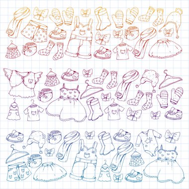 Çocuk kıyafetleri. Bebekler için arka plan, çocuk kalıpları.