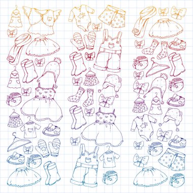 Çocuk kıyafetleri. Bebekler için arka plan, çocuk kalıpları.