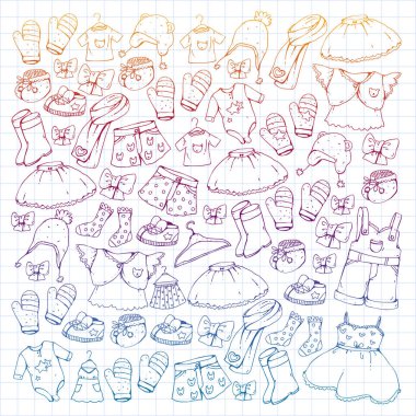 Çocuk kıyafetleri. Bebekler için arka plan, çocuk kalıpları.