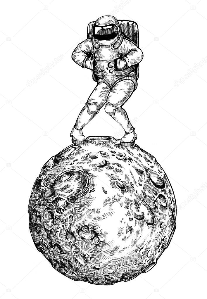 Dancing astonaut. Character for t-shirt design, tattoo.