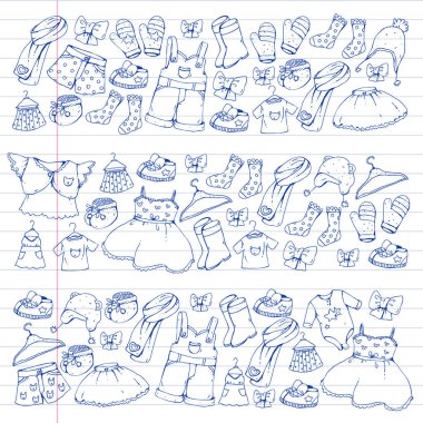 Çocuk kıyafetleri. Bebekler için arka plan, çocuk kalıpları.