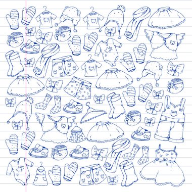 Çocuk kıyafetleri. Bebekler için arka plan, çocuk kalıpları.