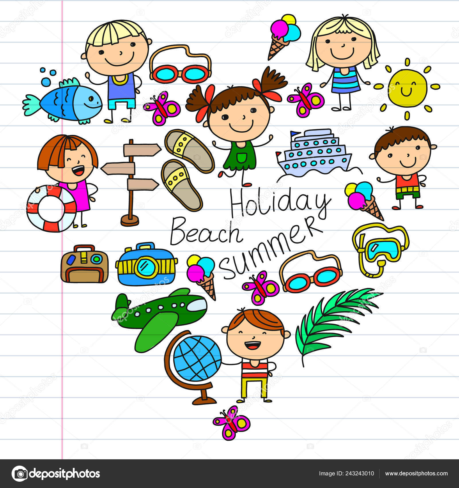 Children enjoying a summer vacation on beach Vector Image