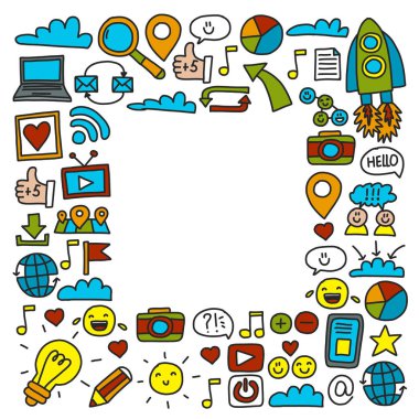 İş ve iletişim. Sosyal medya illüstrasyon vektör.