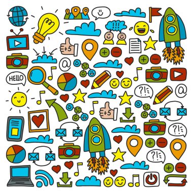 İş ve iletişim. Sosyal medya illüstrasyon vektör