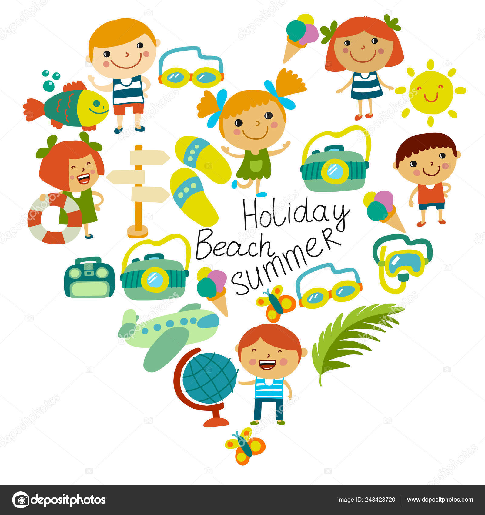 Beach and children. Summer vacation. Ocean, sea. Cartoon kids swimming. Stock Vector Image by ©Helen_F #243423720 Beach and children. Summer vacation. Ocean, sea. Cartoon kids swimming. Stock Vector Image by ©Helen_F #243423720