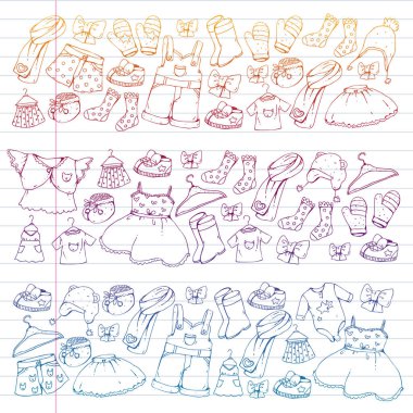 Çocuk kıyafetleri. Bebekler için arka plan, çocuk kalıpları.