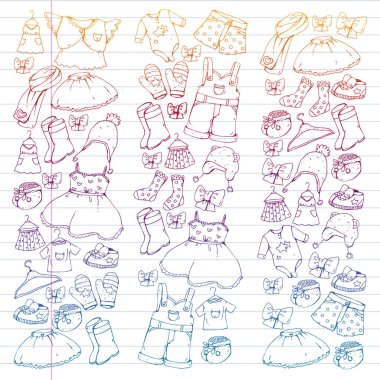 Çocuk kıyafetleri. Bebekler için arka plan, çocuk kalıpları.